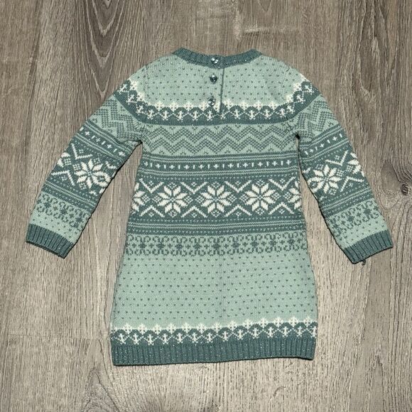 Adrienne Vittadini Bambini Fair Isle Sweater Dress 18M Green Teal Winter Holiday - Picture 2 of 4